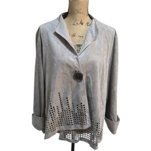 IC by Connie K Laser Cut Suede Jacket Unique Button Closure‎ Statement Piece 1X